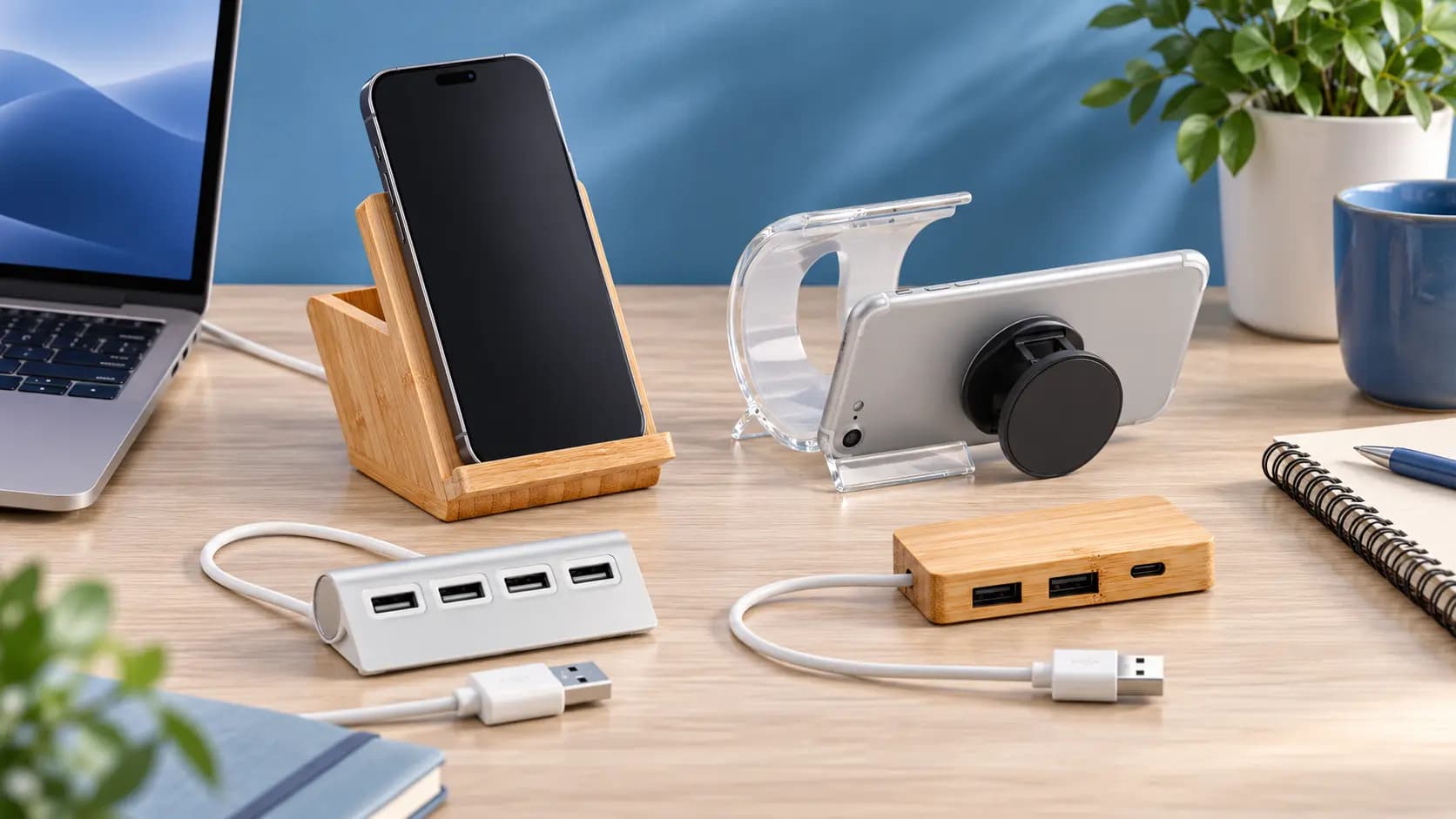 Accessoires informatiques publicitaires personnalisés avec supports de téléphone et hubs USB