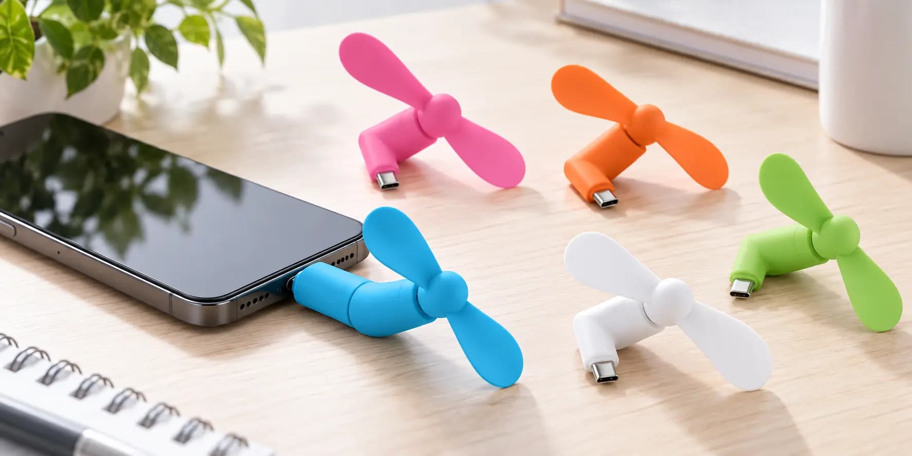 Accessoires pour téléphones publicitaires personnalisés avec mini ventilateurs USB colorés