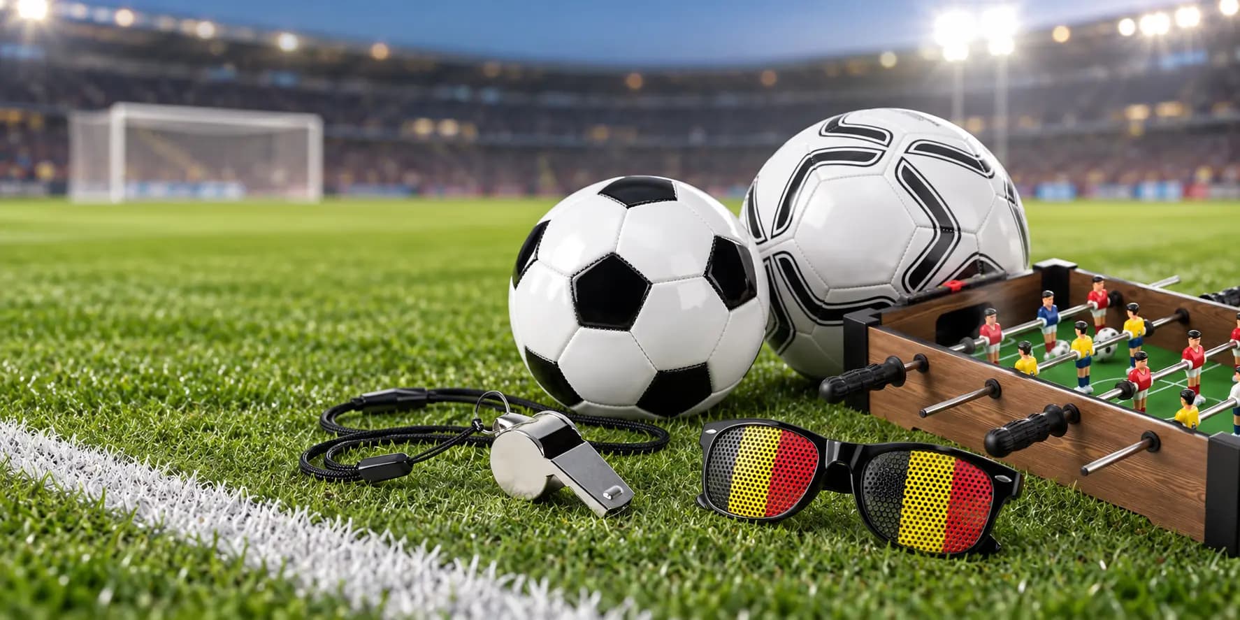 Articles de football publicitaires personnalisés avec ballons, sifflet et mini-jeu de football