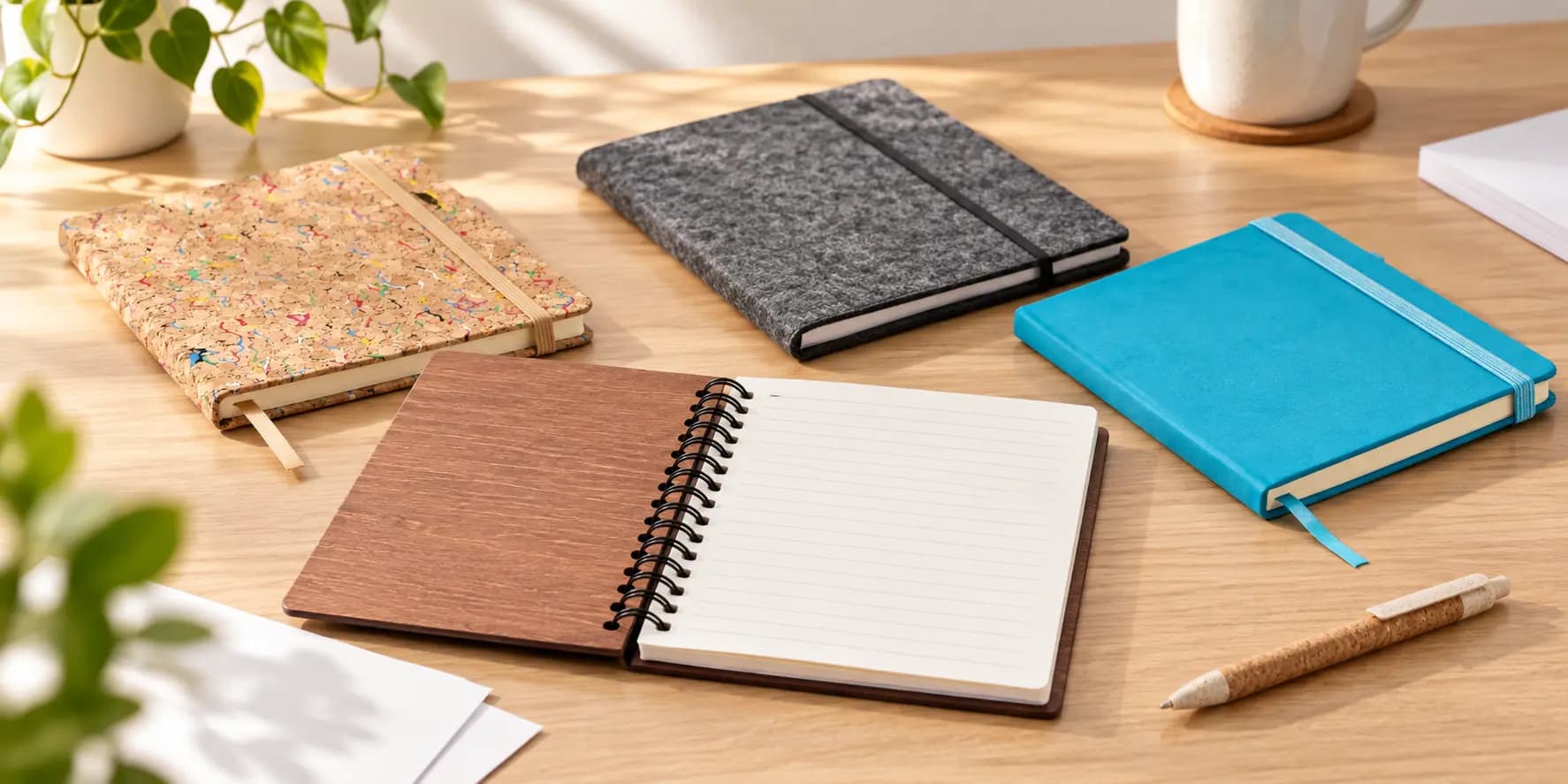 Carnets de notes publicitaires personnalisés en liège, feutre et papier