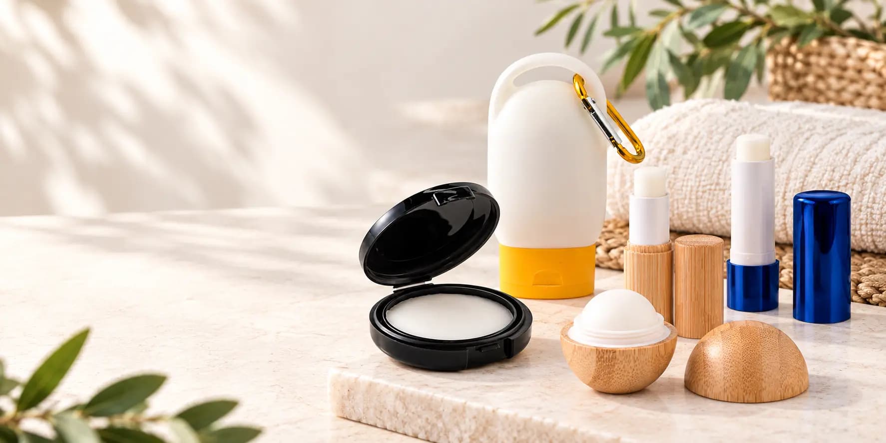 Cosmétiques publicitaires personnalisés Midocean avec baumes à lèvres, tubes de soin et accessoires de voyage
