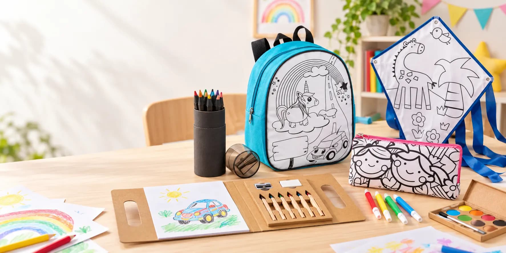 Écriture et coloriage publicitaires Midocean avec crayons, feutres, coffrets créatifs et accessoires de coloriage