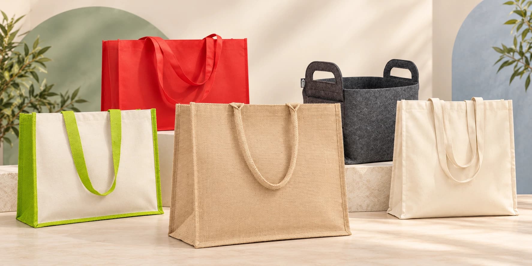 Grands sacs shopping publicitaires personnalisés en jute, toile et matières recyclées