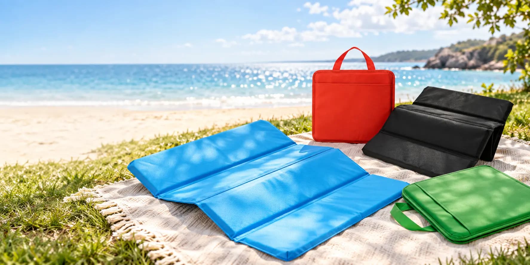 Natte pliable publicitaire personnalisée pour la plage, le pique-nique et les loisirs de plein air