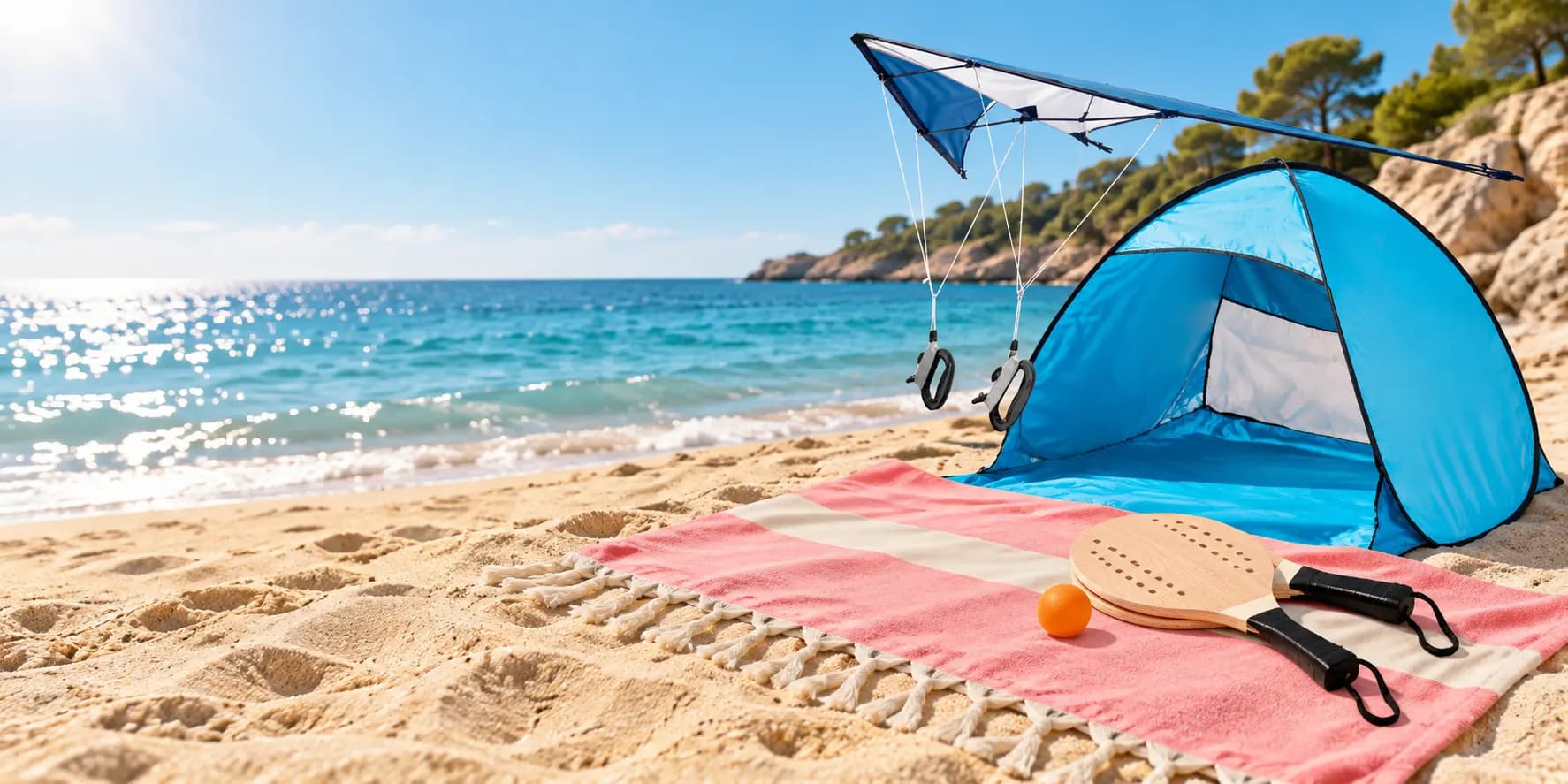 Articles de plage publicitaires personnalisés pour le plein air et les loisirs : serviette de plage, tente, raquettes et accessoires