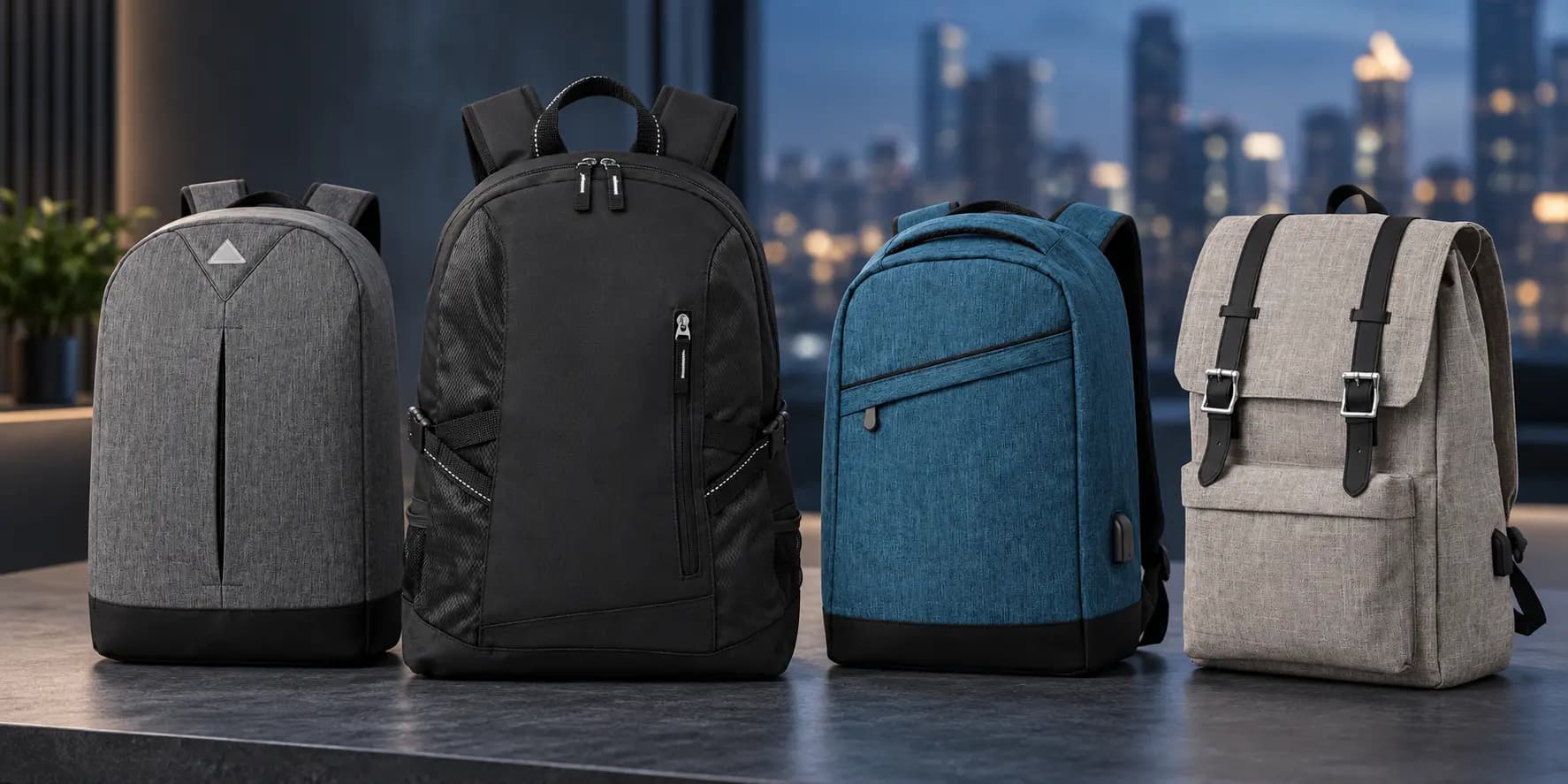 Sacs à dos pour ordinateurs portables publicitaires personnalisés, noirs, gris et bleus