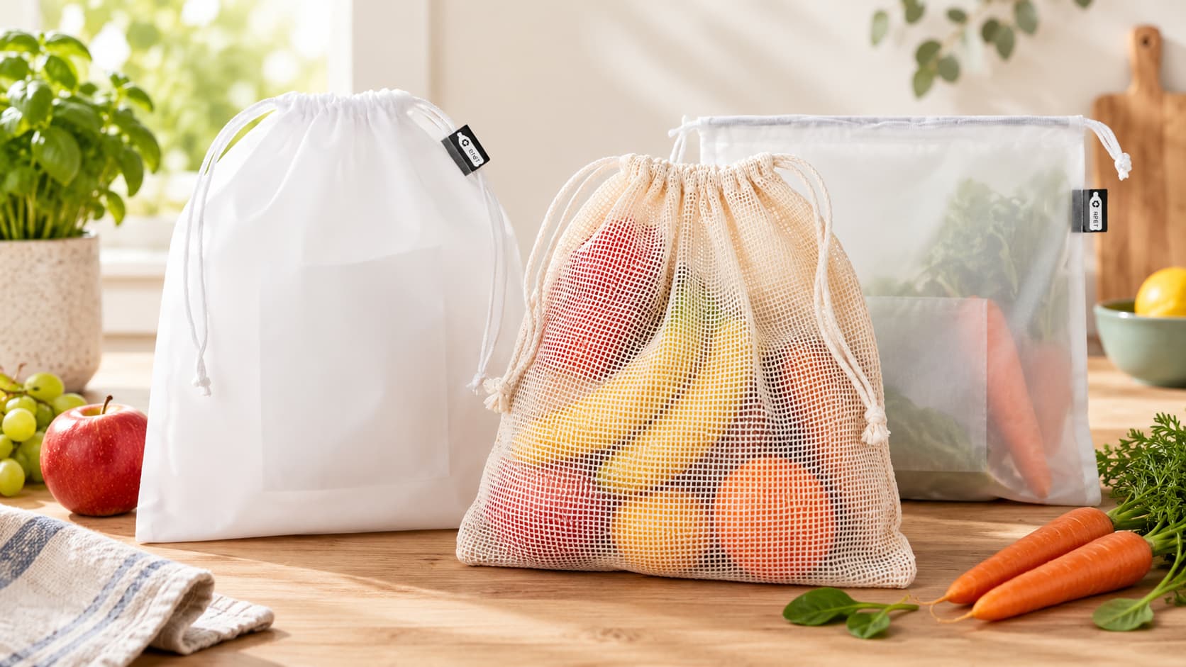 Sacs alimentaires réutilisables publicitaires personnalisés pour fruits et légumes