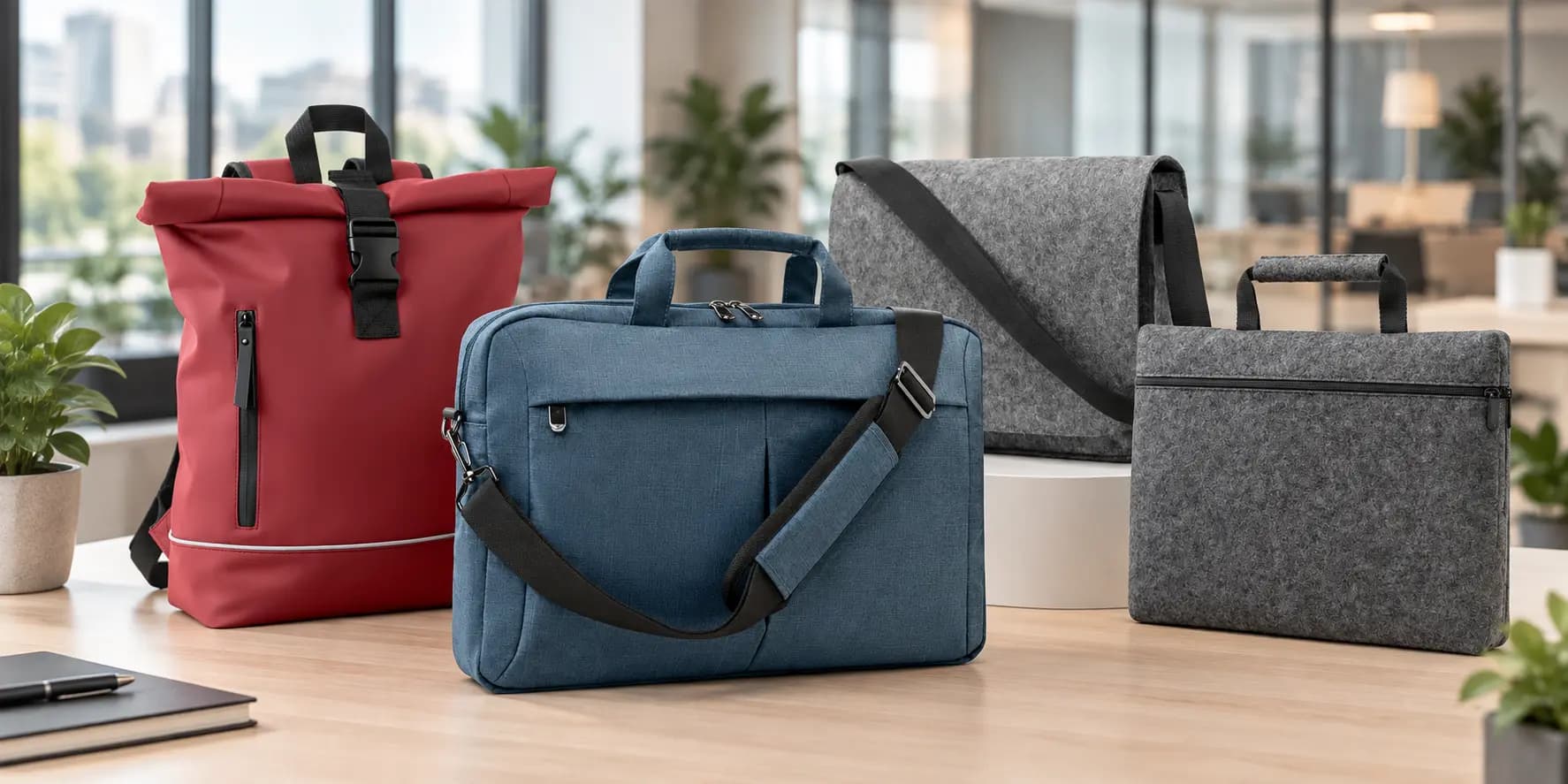 Sacs pour ordinateurs portables publicitaires personnalisés rouges, gris et bleus avec bandoulière