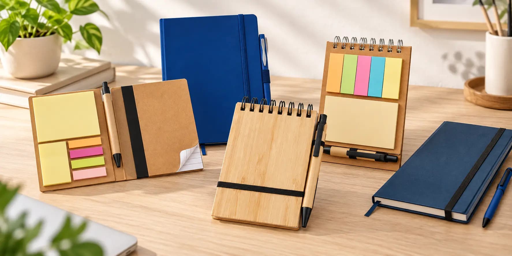 Sets d’écriture publicitaires personnalisés avec carnets, stylos et notes adhésives