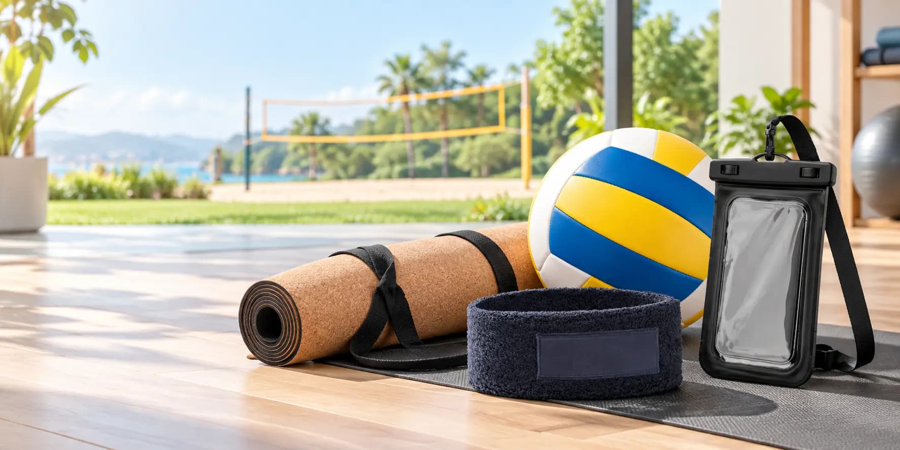 Articles de sport et de santé publicitaires personnalisés avec ballon, tapis de yoga, bandeau et pochette smartphone