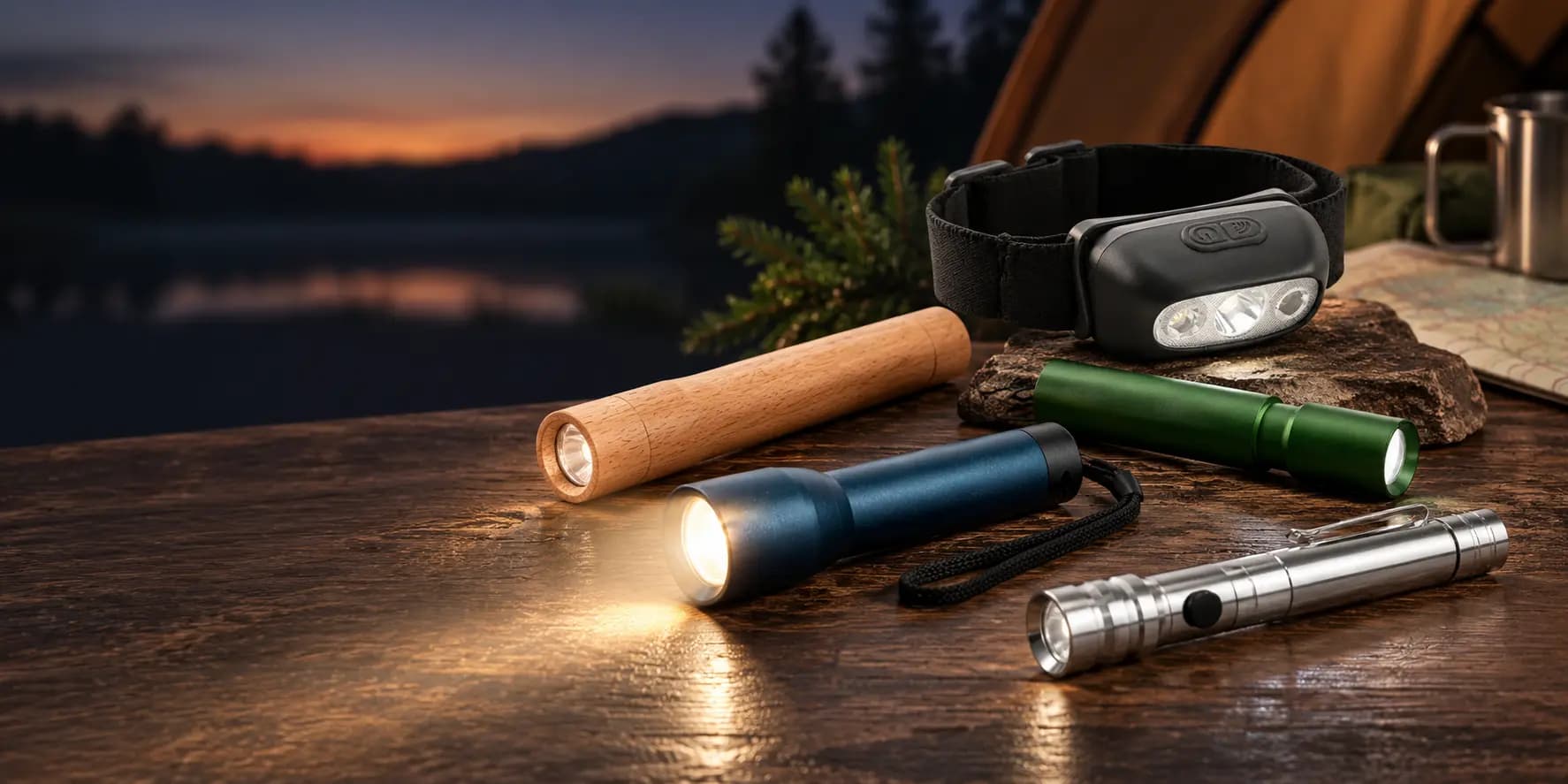 Torches publicitaires personnalisées, lampes frontales et torches LED en métal et bois