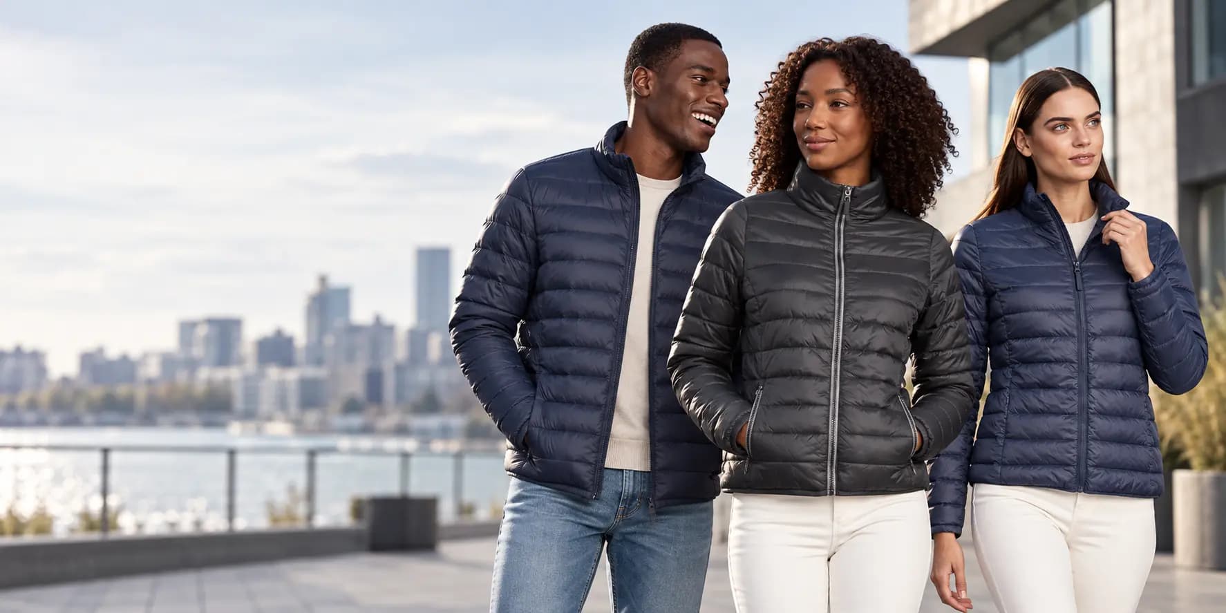 Vestes matelassées publicitaires Midocean pour hommes et femmes en noir et bleu marine