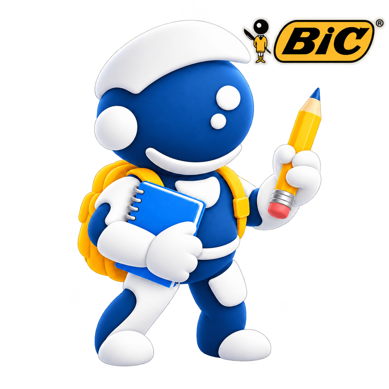 Mascotte Aveniris avec un crayon BIC