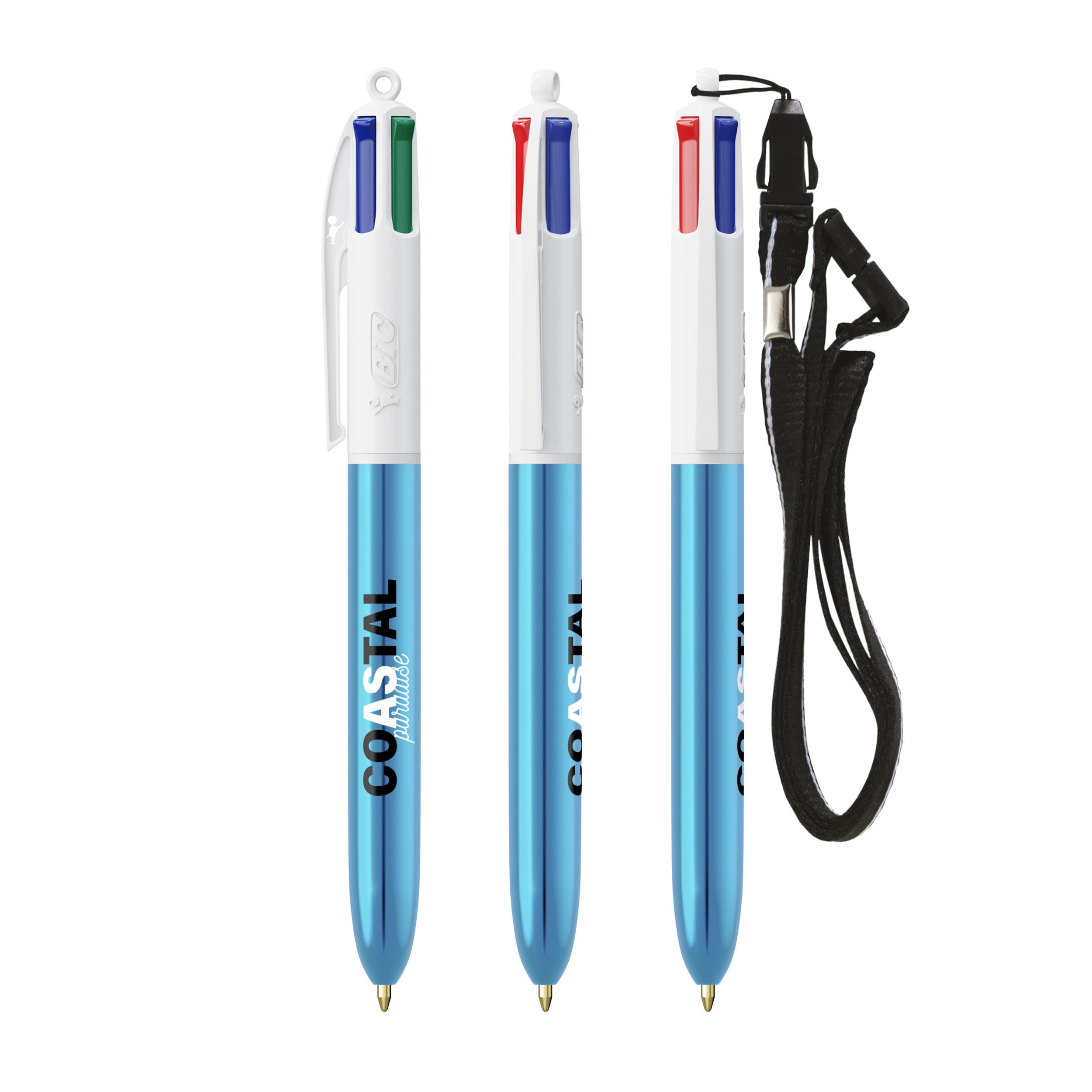 BIC® 4 Couleurs® Shine with lanyard ballpen personnalisable