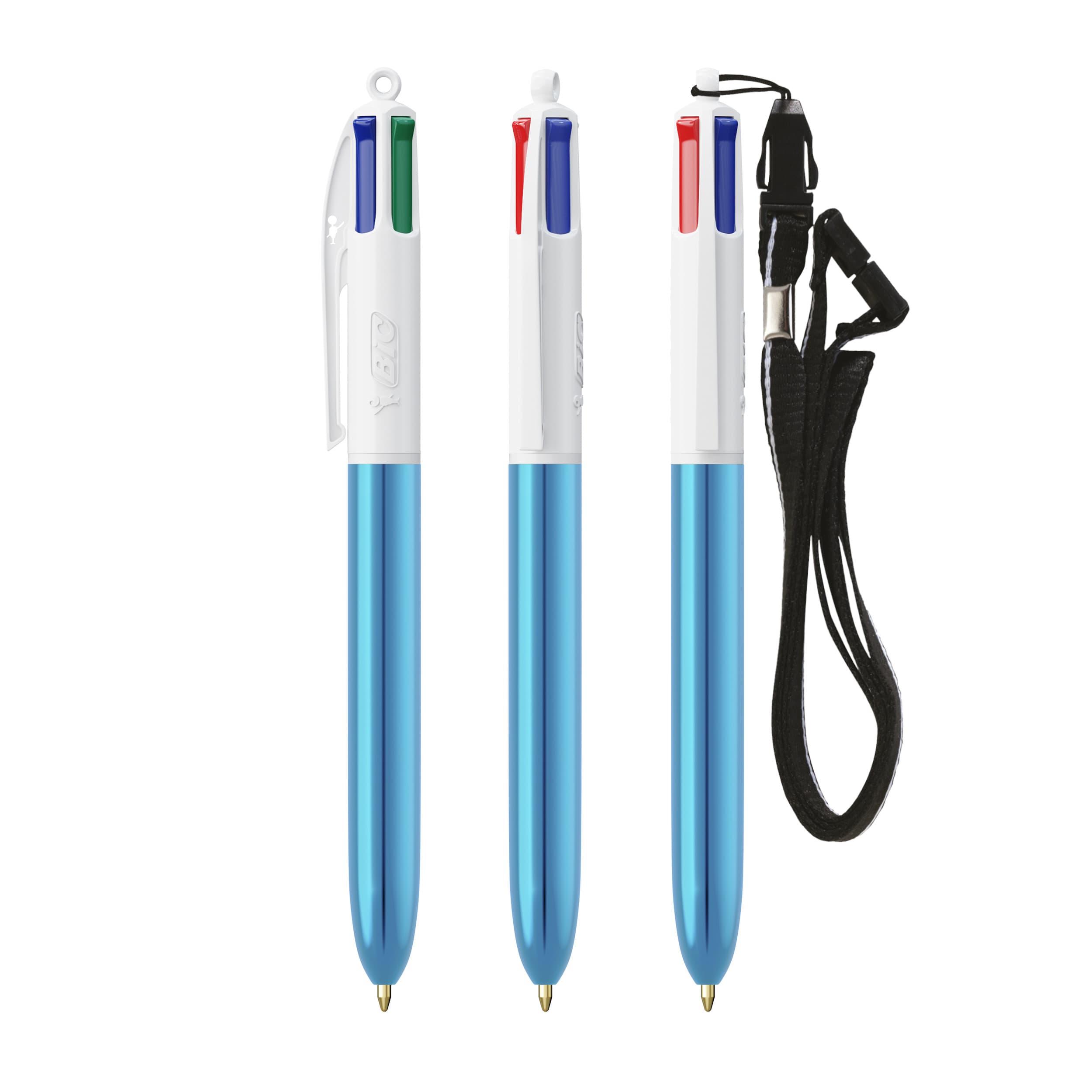 BIC® 4 Couleurs® Shine with lanyard ballpen personnalisable