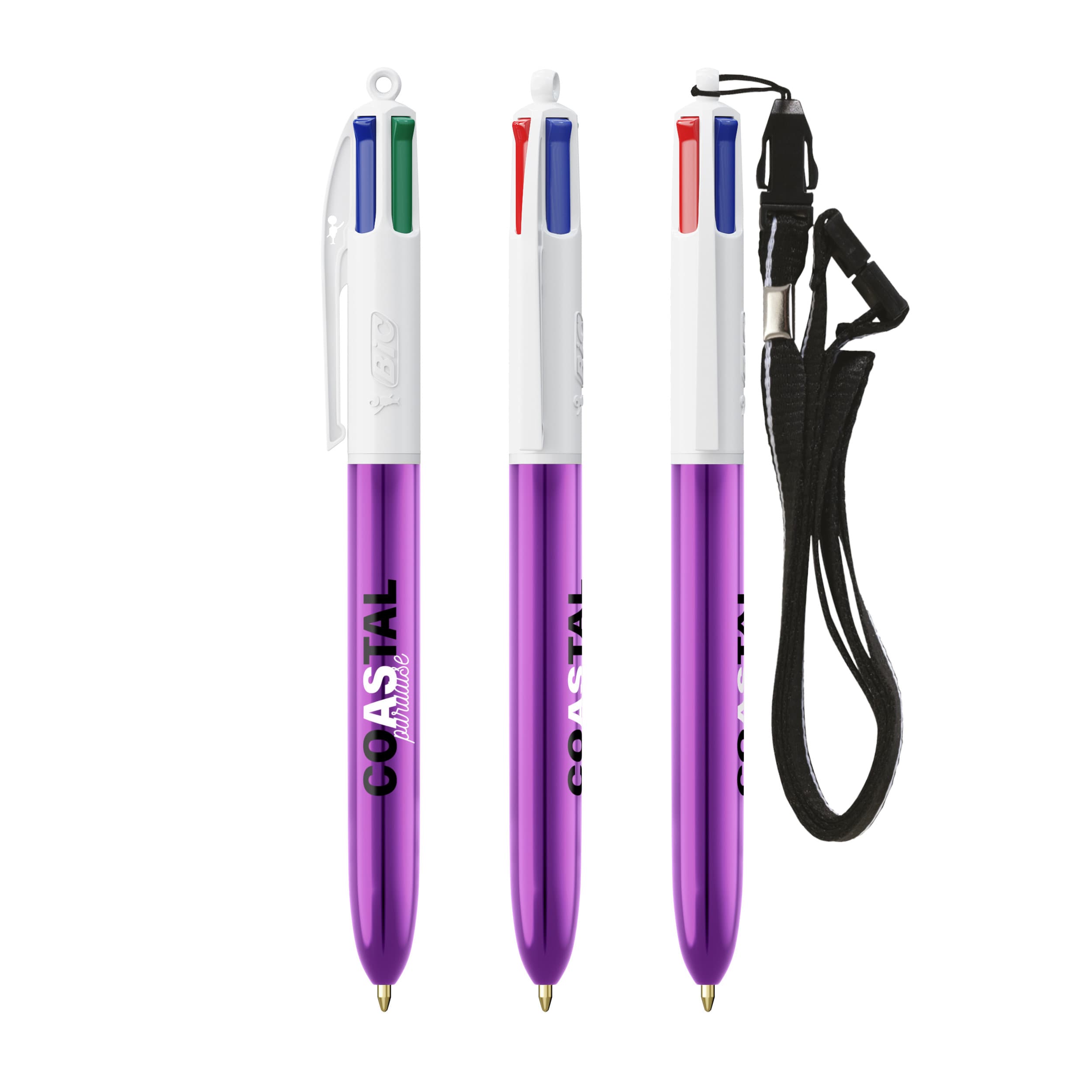 BIC® 4 Couleurs® Shine with lanyard ballpen personnalisable